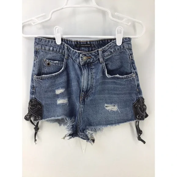 Zara Womens Size 4 Blue Denim Jean Cut Off Shorts Distressed - Picture 10 of 15